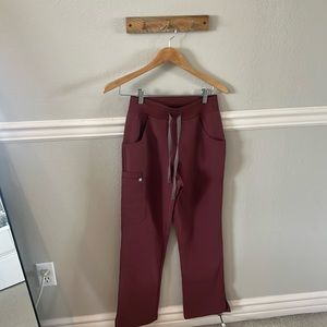 Dark Cherry Kade High Waisted Petite Cargo Scrub Pants